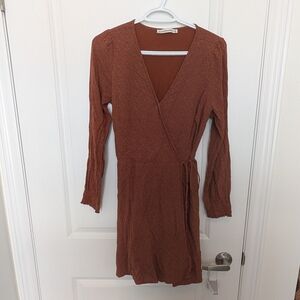 Abercrombie & Fitch Rust Brown Wrap Long Sleeve Mini Dress